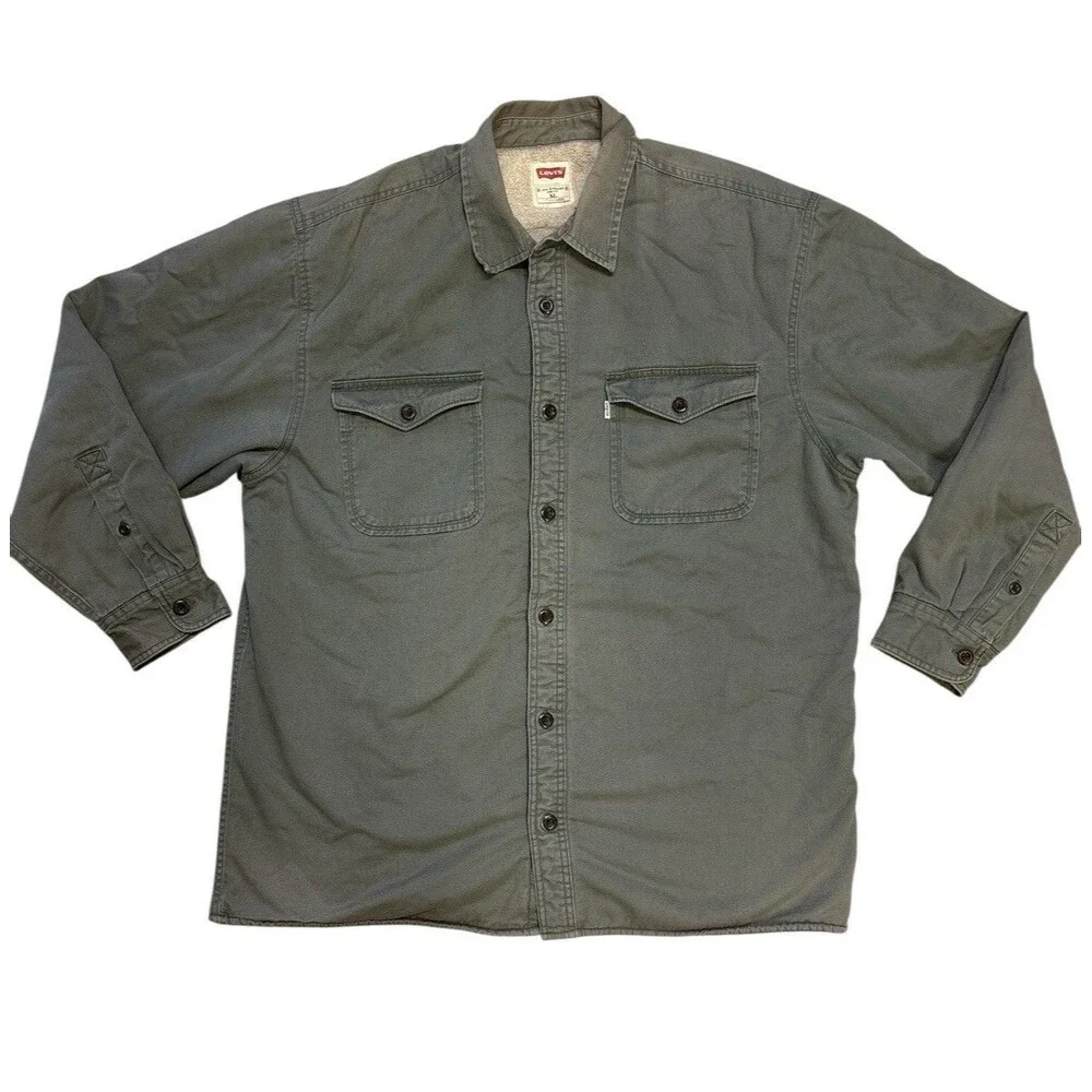 Levis Men's Gray Sherpa Lined long sleeve Button Down shirt jacket size XL - Picture 1 of 5